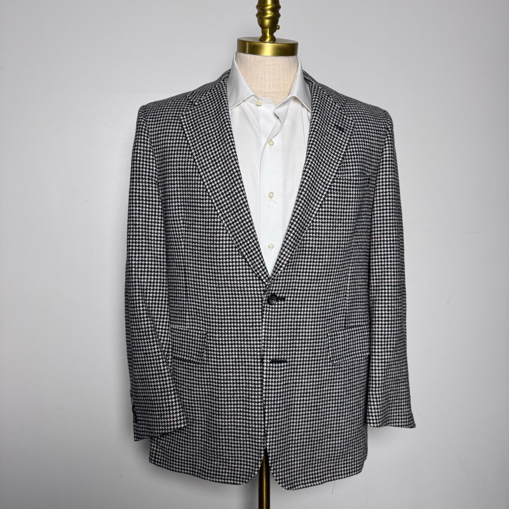 Vintage Hart Schaffner Marx Sport Coat Mens 40R Houndstooth Wool Blazer‎